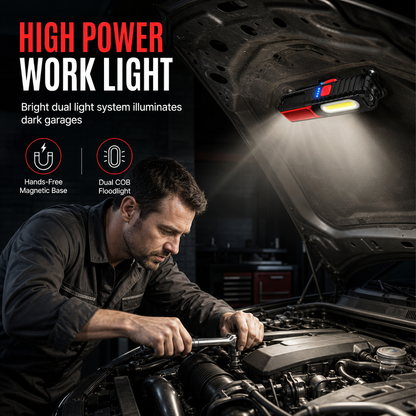 📢📢 50% KORTING! Oplaadbare LED-werklamp – Magnetische houder en draaibare haak voor handsfree autoreparaties 💡🔧